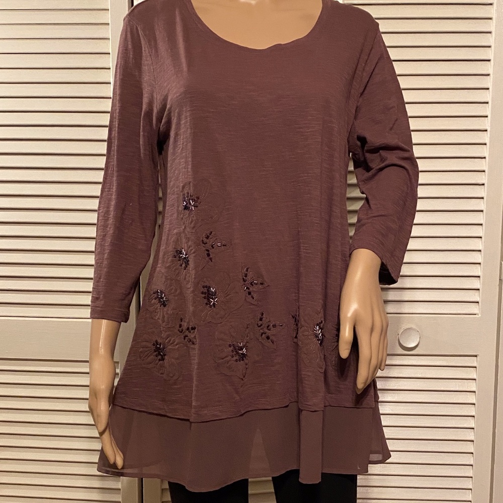 LOGO by Lori Goldstein Appliqué Plum Tunic SMALL